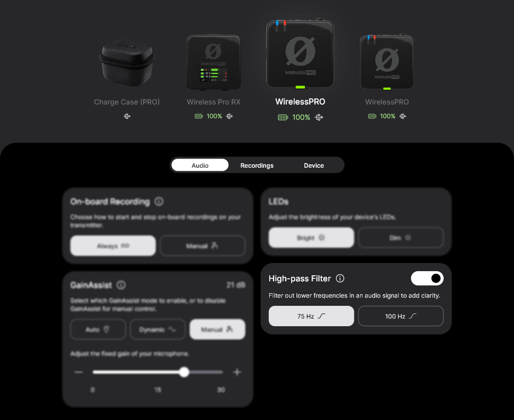 Wireless PRO High Pass Filter feature in RØDE Central